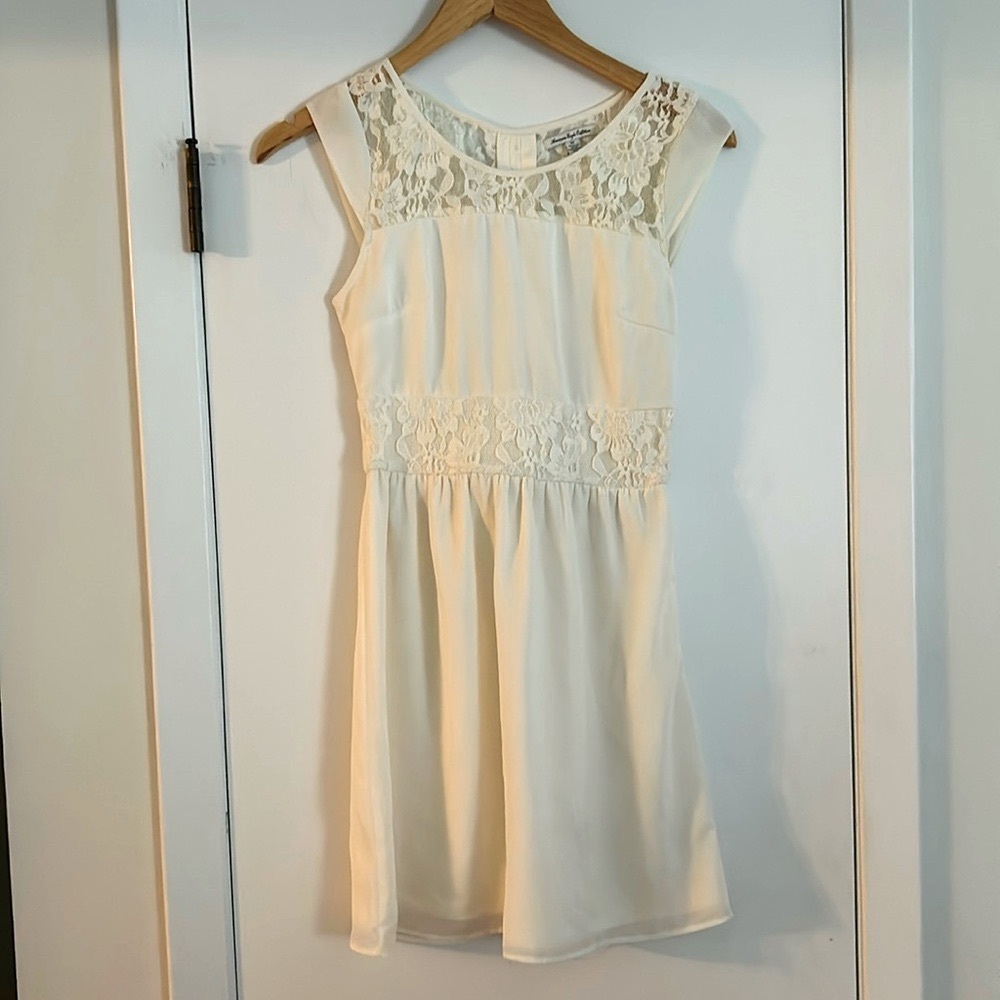 American Eagle cream colored chiffon and lace dress.